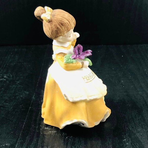 Vintage Bisque Porcelain Lefton February Girl Ponytail Violets Girl of the Month - Picture 4 of 9